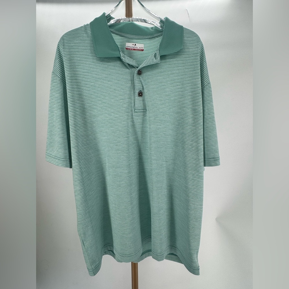 Grand Slam Green Stripe Polo L | Retro Golf Dad Aesthetic ⛳️💚